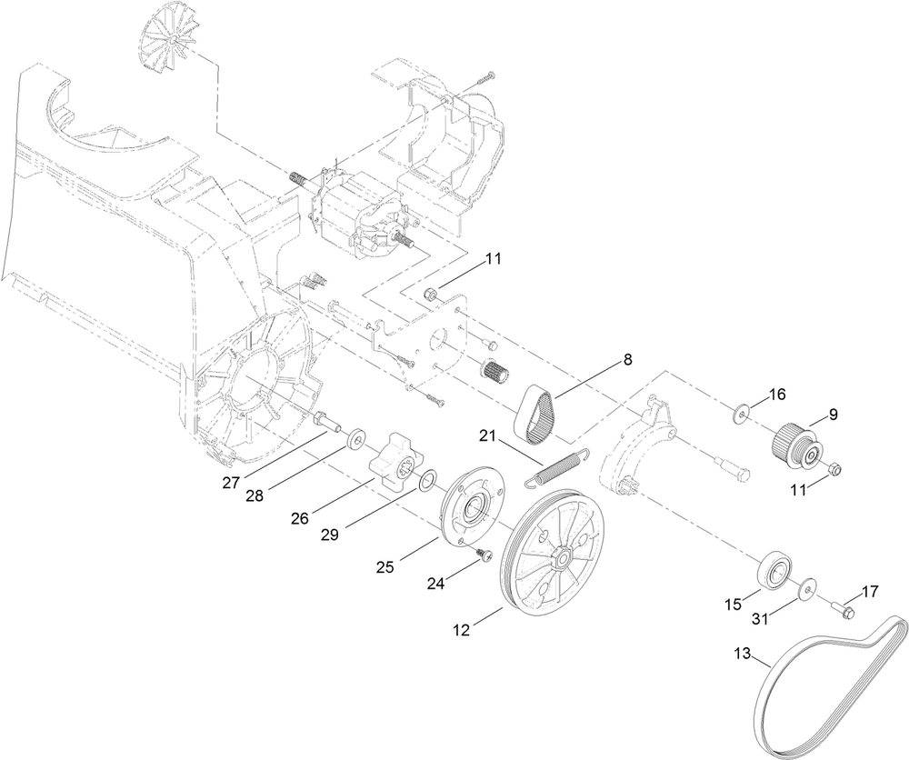 Idler And Pulley Assembly Diagram and Parts List for 38381 318000001 - 318999999 Lawn Boy Snow Blower